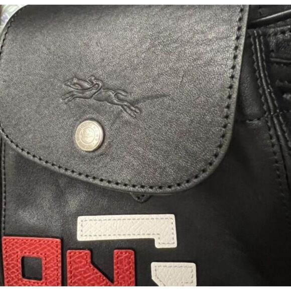 Longchamp LIMITED Black Lettering Logo Patch Leather XS Backpack New w/tag - Picture 7 of 8